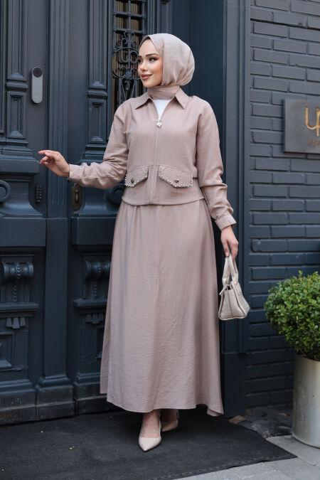 Modest Dark Beige Skirted Dual Suit 44751KBEJ - NEVA STYLE