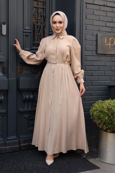 Modest Dark Beige Summer Dress 19044KBEJ - NEVA STYLE