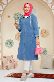  Modest Dark Blue Denim Coat 19127KM - 3