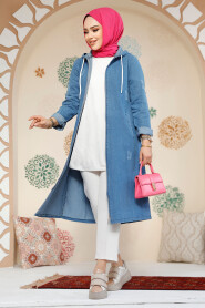  Modest Dark Blue Denim Coat 19127KM - 4