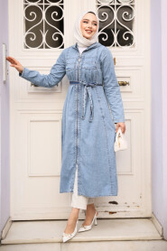 Modest Dark Blue Denim Coat 7103KM - 2