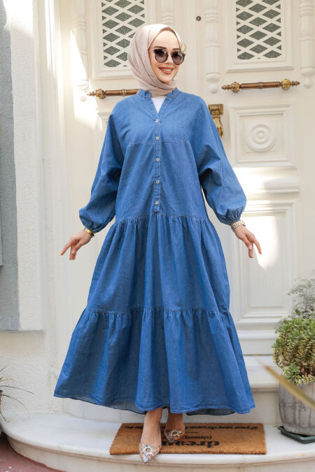 Modest Dark Blue Denim Dress 10619KM