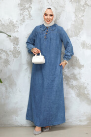 Modest Dark Blue Denim Dress 19101KM - 2