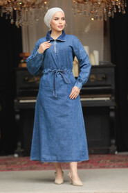 Modest Dark Blue Denim Dress 19102KM - 1