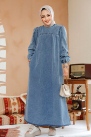  Modest Dark Blue Denim Dress 19129KM - 2