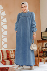  Modest Dark Blue Denim Dress 19129KM - 3