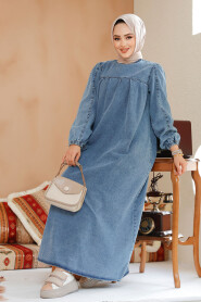  Modest Dark Blue Denim Dress 19129KM - 4