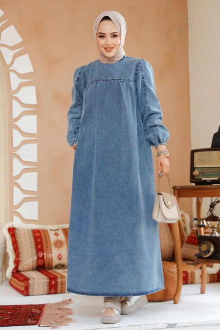  Modest Dark Blue Denim Dress 19129KM - NEVA STYLE