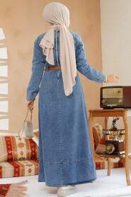 Modest Dark Blue Denim Dress 19130KM - 4