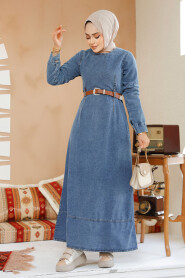 Modest Dark Blue Denim Dress 19130KM - 3