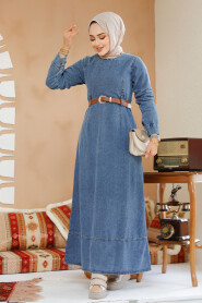 Modest Dark Blue Denim Dress 19130KM - 2