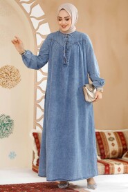 Modest Dark Blue Denim Dress 19137KM - 2