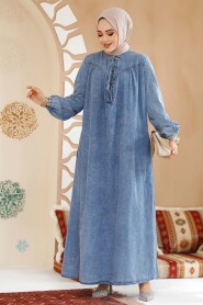 Modest Dark Blue Denim Dress 19137KM - 1