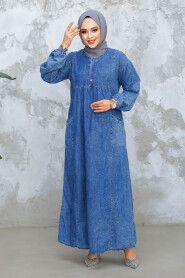 Modest Dark Blue Denim Dress 19139KM - 2