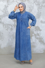 Modest Dark Blue Denim Dress 19139KM - 3