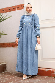 Modest Dark Blue Denim Dress 19145KM - 1