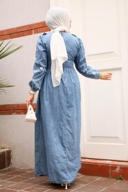 Modest Dark Blue Denim Dress 19145KM - 3