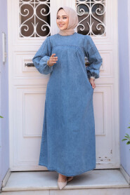 Modest Dark Blue Denim Dress 19148KM - 3