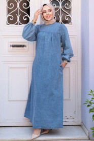 Modest Dark Blue Denim Dress 19148KM - 2