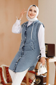 Modest Dark Blue Denim Vest 19133KM - 3