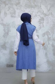 Modest Dark Blue Denim Vest 6551KM - 2
