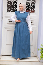 Modest Dark Blue Gilet Denim Dress 19113KM - 2