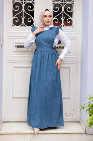 Modest Dark Blue Gilet Denim Dress 19113KM - 3