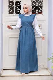 Modest Dark Blue Gilet Denim Dress 19113KM 