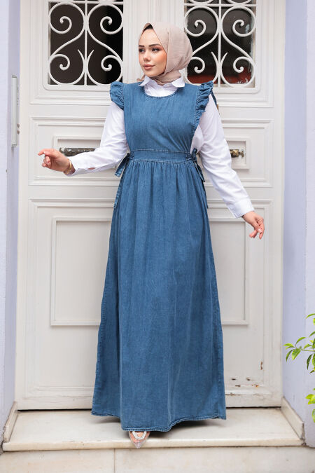 Modest Dark Blue Gilet Denim Dress 19113KM - NEVA STYLE