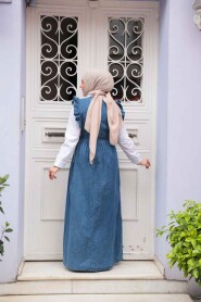 Modest Dark Blue Gilet Denim Dress 19113KM - 4