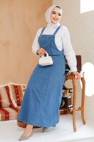 Modest Dark Blue Gilet Denim Dress 19131KM - 2