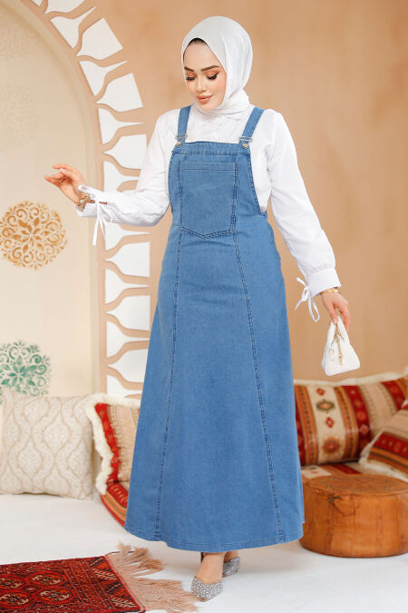 Modest Dark Blue Gilet Denim Dress 19131KM - NEVA STYLE