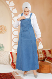 Modest Dark Blue Gilet Denim Dress 19131KM - 3