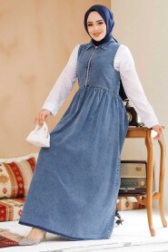 Modest Dark Blue Gilet Denim Dress 19135KM 