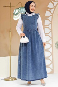 Modest Dark Blue Long Denim Dress 19134KM 