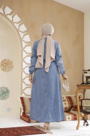 Modest Dark Blue Long Sleeve Denim Dress 19136KM - 3