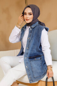 Modest Dark Blue Denim Vest 20444KM - 3