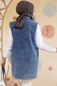 Modest Dark Blue Denim Vest 20444KM - 4