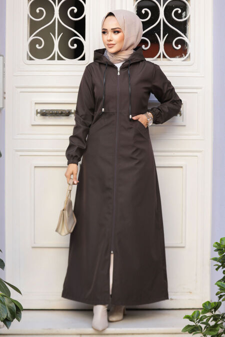 Modest Dark Brown Coat 62091KKH - NEVA STYLE