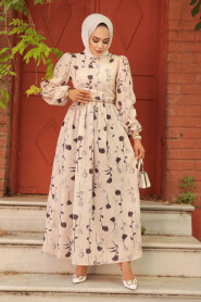 Modest Dark Brown Floral Dress 6095KKH - 1