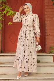 Modest Dark Brown Floral Dress 6095KKH - 2