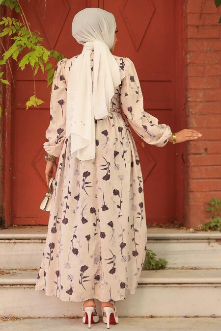 Modest Dark Brown Floral Dress 6095KKH - Neva-style.com