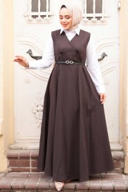 Modest Dark Brown Gilet Dress 30284KKH - 3