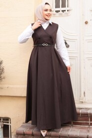 Modest Dark Brown Gilet Dress 30284KKH - 2