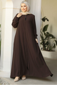 Modest Dark Brown Plus Size Abaya 26302KKH - 1