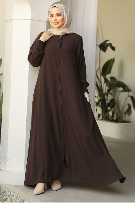 Modest Dark Brown Plus Size Abaya 26302KKH - NEVA STYLE