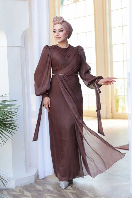 Modest Dark Brown Plus Size Evening Dress 50193KKH - NEVA STYLE