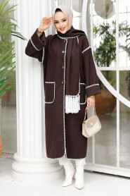 Modest Dark Brown Stamp Coat 7221KKH 