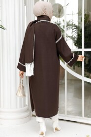 Modest Dark Brown Stamp Coat 7221KKH - 4