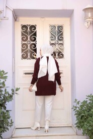  Modest Dark Claret Red Knitwear Tunic 7852KBR - 4